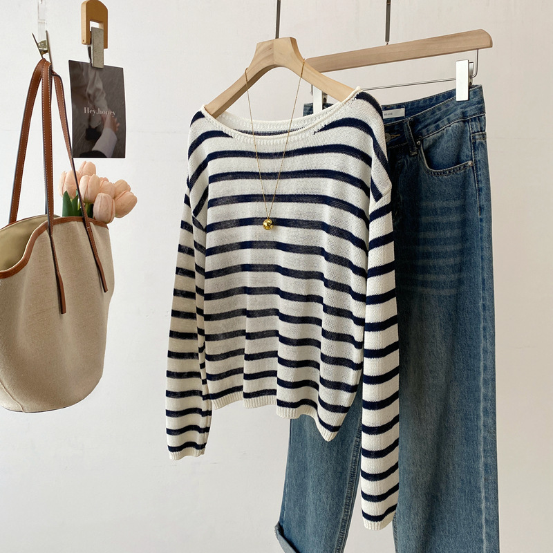 26 Spring/Summer New Korean Style Off-Shoulder Long Sleeve Knitted Sweater for Women, Made of Paper Yarn, Refreshing and Breathable, Versatile Top 7643 26 Spring/Summer New Korean Style Off-Shoulder Long Sleeve Knitted Sweater for Women, Made of Paper Yarn, Refreshing and Breathable, Versatile Top 7643