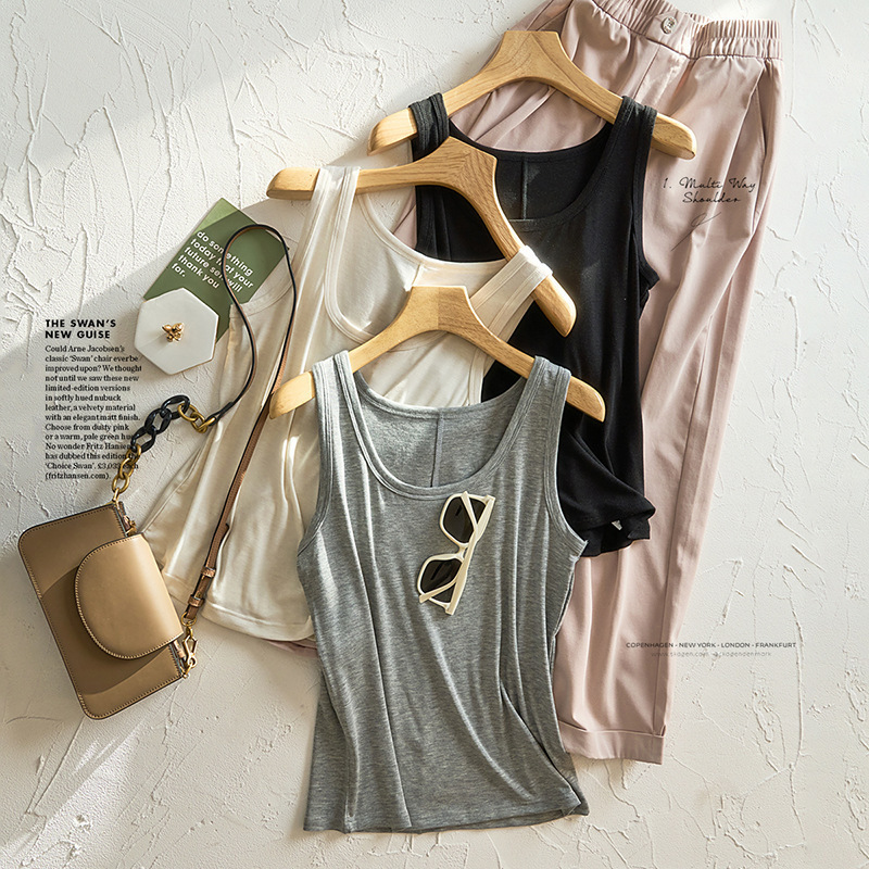 2025 New Soft Acetate Camisole Casual Fashion Base Layer Single Wear Wide Shoulder Strap Top