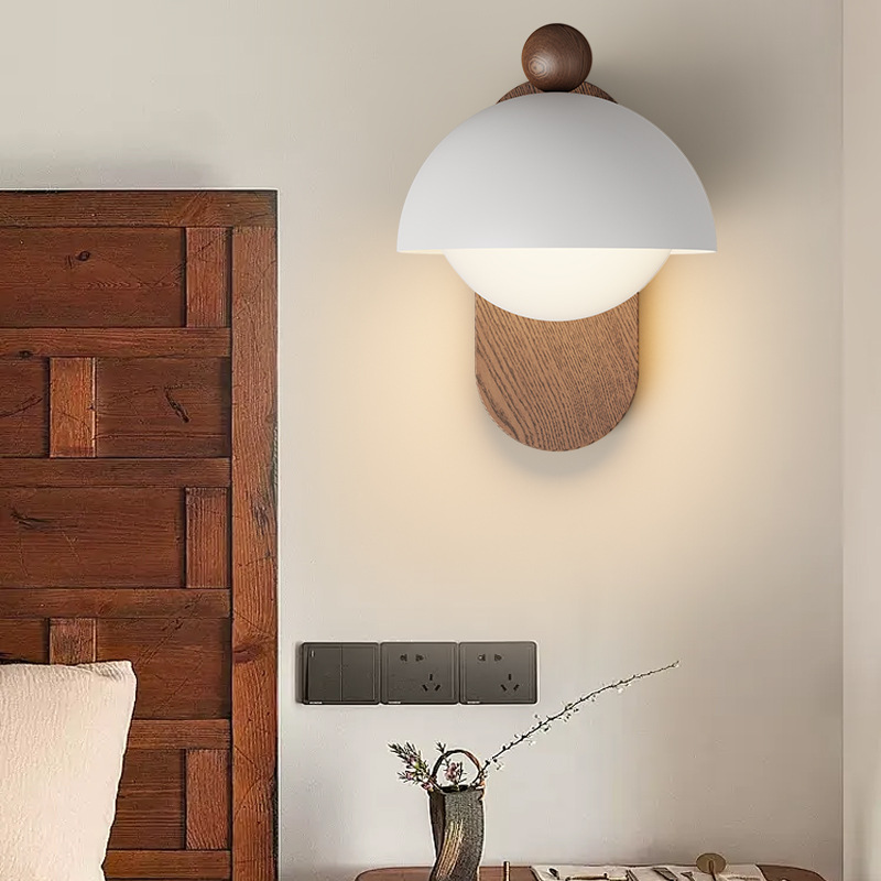 Lámpara de pared de estilo antiguo, lámpara de cabecera de dormitorio, color de nogal retro, wabi-viento silencioso, lámpara de decoración de pared de fondo de sala de estar, lámpara de pared