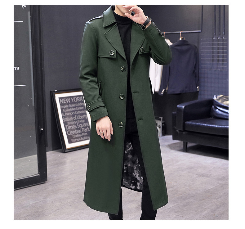 Mens Single-breasted Slim Fit Long Trench Coat Lapel Windbreaker