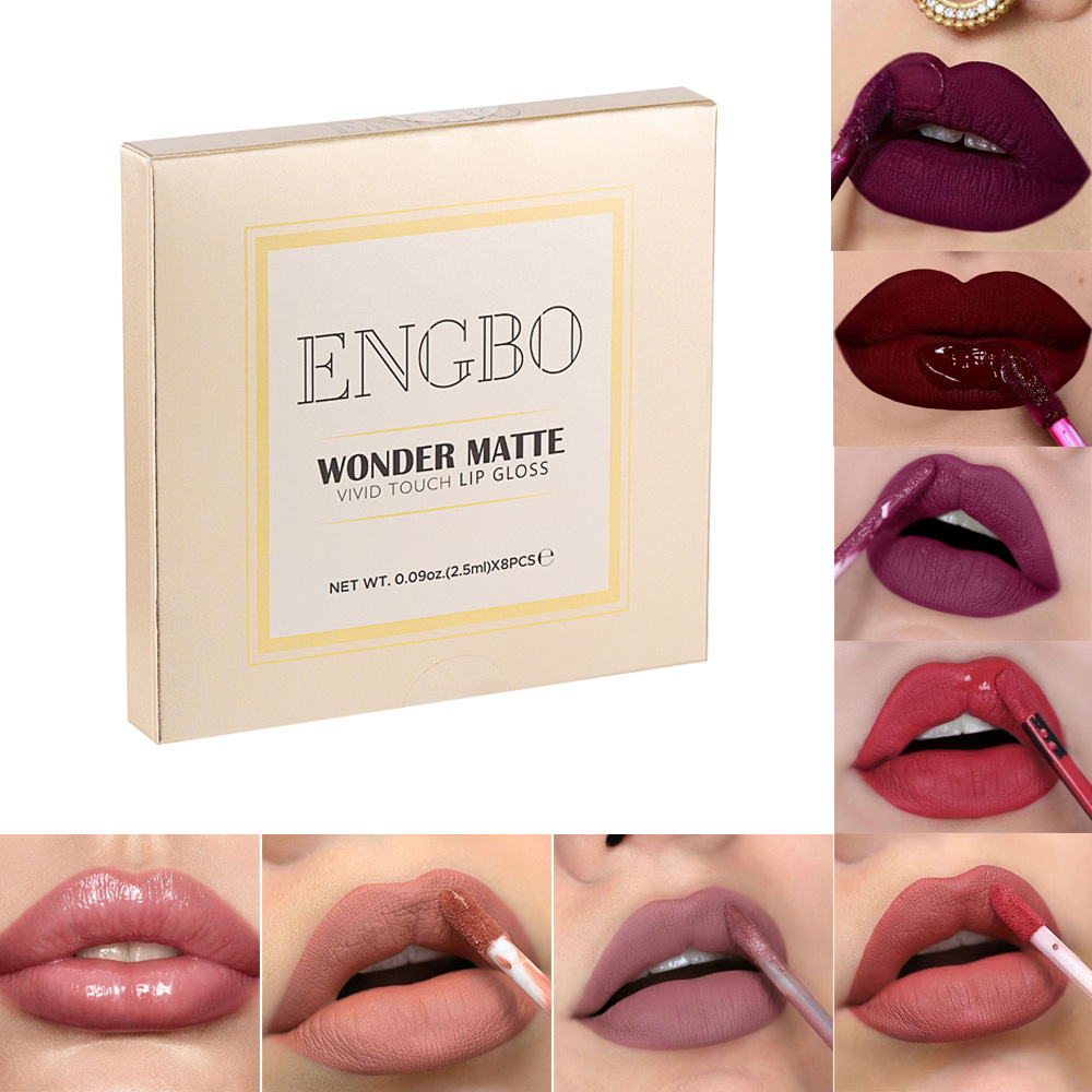 ENGBO's new lipstick set, lip gloss set, lip oil matte non-stick cup, lip gloss gift set, cross-border lipstick Item Picture