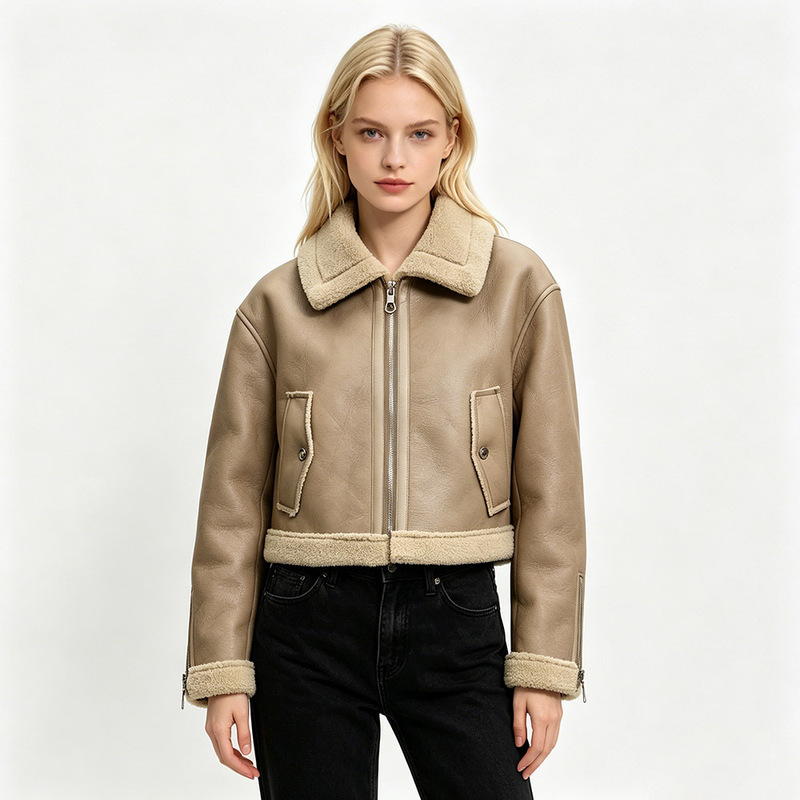 New Style European and American Motorcycle Jacket, Suede, Autumn and Winter, Short Lamb Wool, Warm