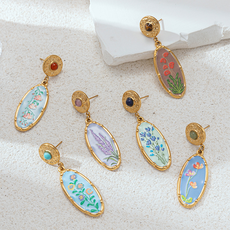 TENA pintura al óleo retrógrado francesa Feng Narciso bocina flor colgante pendientes ligero lujo de alta calidad joyas de mujer no desvanecen