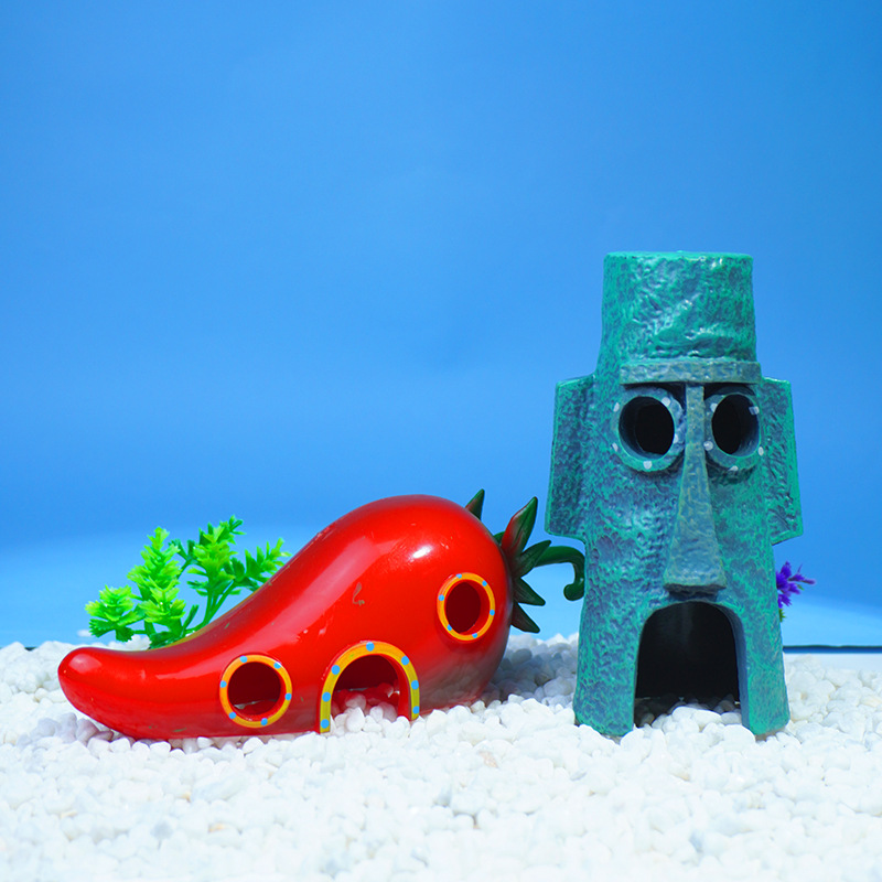 Dibujos animados piña casa pecera paisajismo acuario decoración de pvc esponja bebé pulpo hermano cangrejo jefe casa