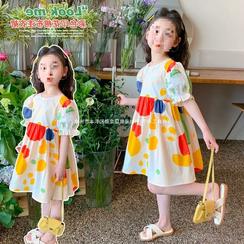 Детское платье-юбка для девочек, новинка лета 2024 года, детское красочное хлопковое платье принцессы в корейском стиле в горошек