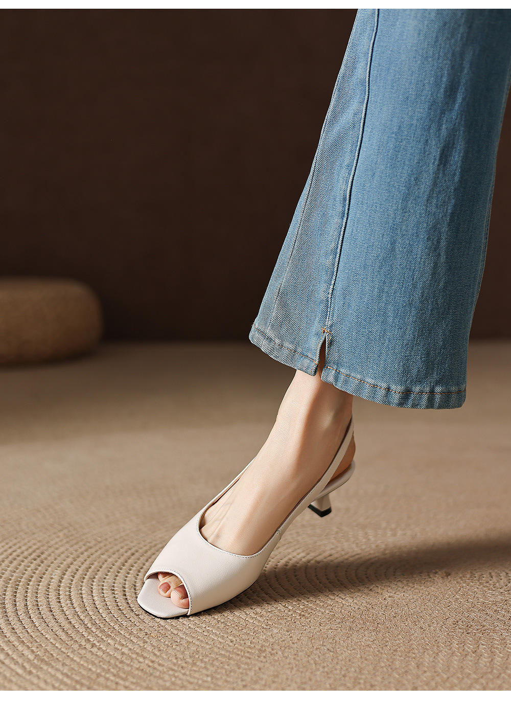 Sandal peep toe nữ gót vuông phong cách Hàn Quốc, quai ngang đơn giản, cỡ 34–42 — đen chi tiết 12