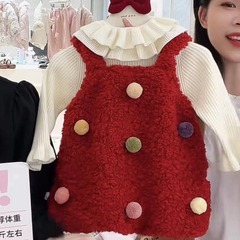 女寶寶可愛毛呢連衣裙2023冬裝女童加絨加厚花苞聖誕元背心裙子