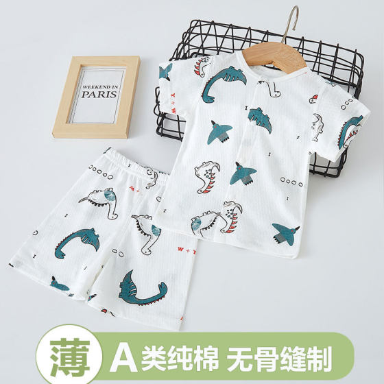 Baby Short-sleeved suit Class A Pure Cotton Boneless Summer Thin Clothes for Boys and Girls Baby Shorts Split Two Pieces