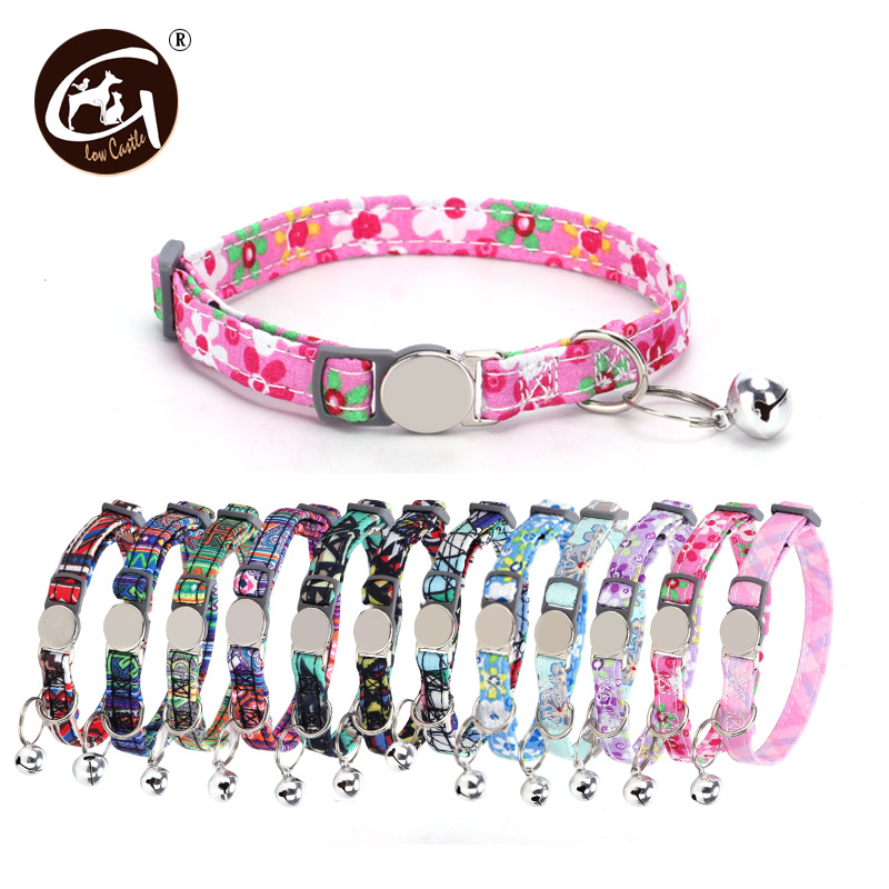 Bohemian Sweet Little Floral Cat Collar Ethnic Style Pet Collar Can Be Engraved with Metal Safety Buckle Cat Collar