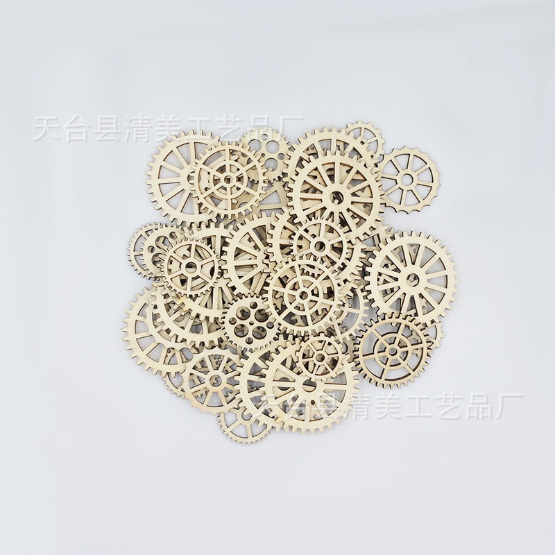 6 tamaños engranaje de madera engranaje mixto madera chip decoraciones corte por láser artesanía 120 unids/pack