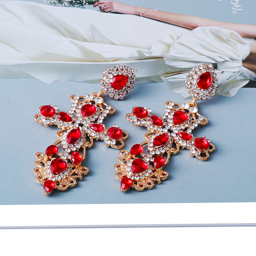 New European And American Cross Earrings Earrings Rhinestone Cross-border display picture 8