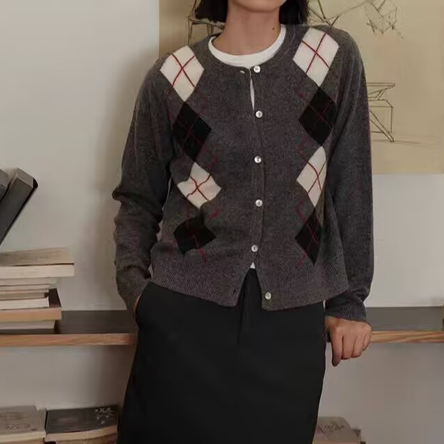 Who Peach 1 Minimalist Wardrobe Intellectual Miu Commuter Quilted Wool Knit Cardigan Women's Autumn Top