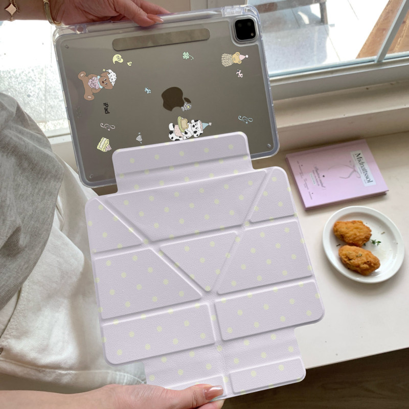 Purple Polka Dot Puppy Design Suitable for Apple iPad Air/Mini/Pro 13inch Side-Suction Detachable Protective Case
