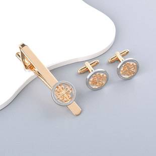 European and American Four-Leaf Clover Tie Clip Men's Business Casual Tie Clip Cufflink Set New Tie Clip Cufflink
