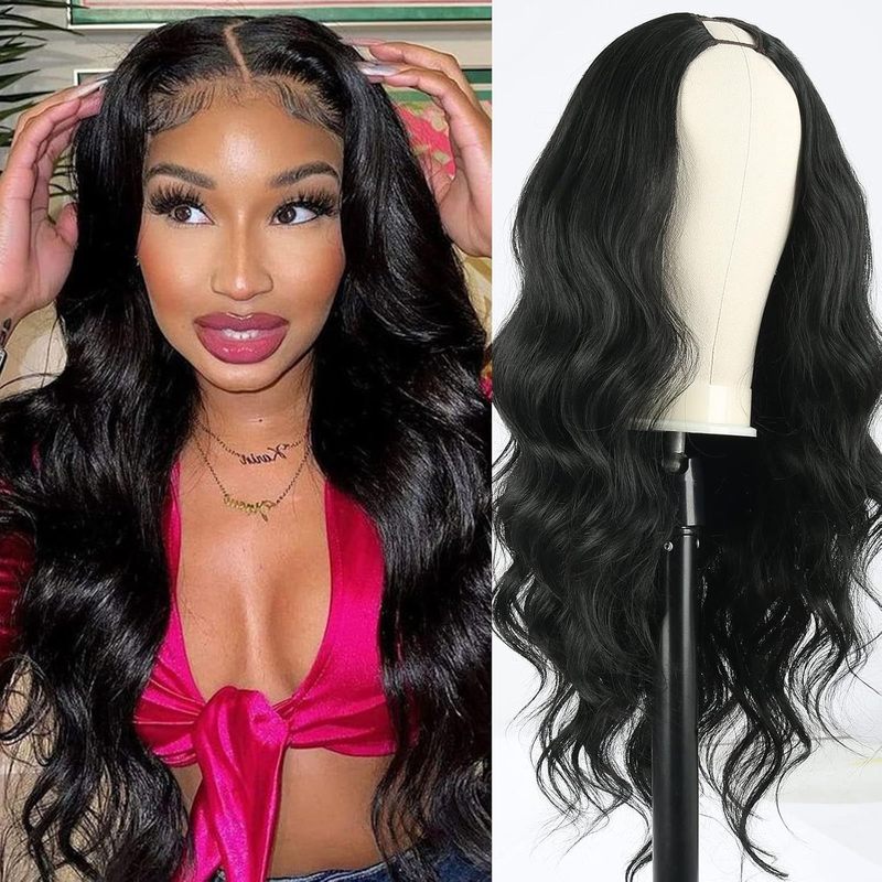 Amazon Hot Selling Wigs European and American Women's V-shaped Wigs Black Long Curly Hare Large Wave v-part