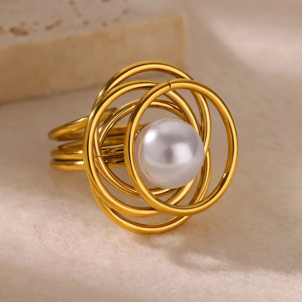 French Retro New Pearl Titanium Ring, Light Luxury, Versatile Stainless Steel Band, High-end Feel, Non-fading Summer Women's Jewelry_voghion.com