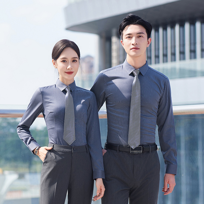 Men's and Women's Striped Shirt Business Dress Manager Executive Boss Workwear Elastic Shirt Slim Fit Slim Fit Fit