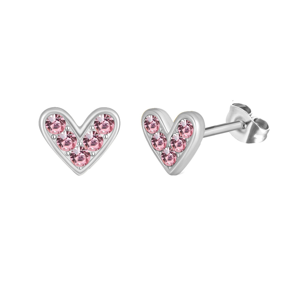Inlay Design 1 Pair Elegant Heart Shape Inlay Titanium Steel Zircon Ear Studs