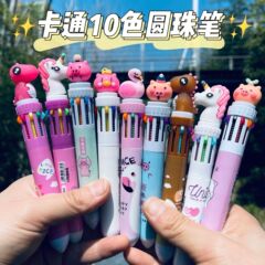 Wholesale Cartoon Head Ten Color Ballpoint Pens Flamingo Unicorn Dinosaur Graffiti Pen Student Graffiti Pen