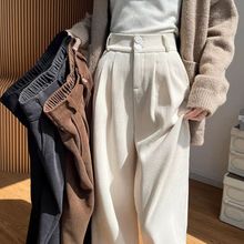 欧棉绒阔腿裤女春秋季高腰垂感直筒显瘦秋冬加绒小个子西装休闲裤