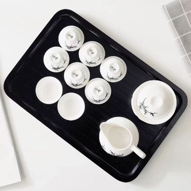 Accesorios de tiro al estilo ins Adornos de entrada de madera Bandeja ovalada negra Placa de refrigerios de té de la tarde de haya de alta calidad