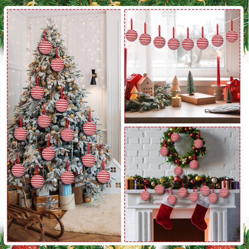 Inventario transfronterizo nuevo producto de Navidad decoración rojo y blanco 8cm pelo de Navidad familia centro comercial colgante de árbol de Navidad
