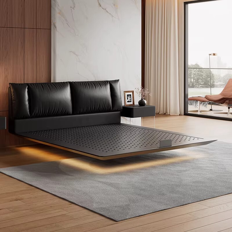 Genuine Leather Bed, Carbon Steel Bed, 2025 New Model, Italian Minimalist Light Luxury Stainless Steel Double Master Bedroom Iron Art Floating Bed Genuine Leather Bed, Carbon Steel Bed, 2025 New Model, Italian Minimalist Light Luxury Stainless Steel Double Master Bedroom Iron Art Floating Bed