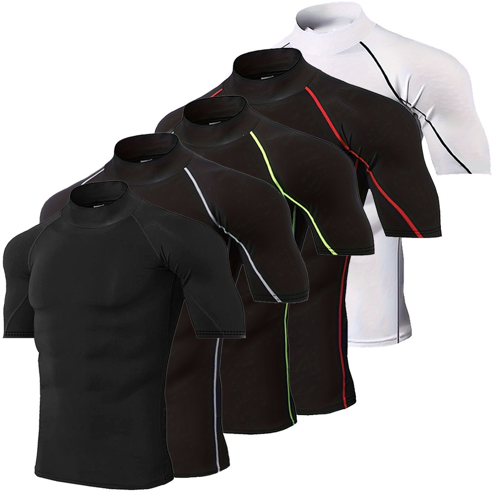 PRO nuevo cuello alto de manga corta color sólido transfronterizo explosivo hombre camiseta deportiva al aire libre chaqueta de entrenamiento