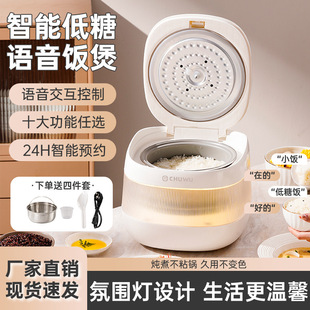 Cross-Border Rice Cooker Household 0-Coated Stainless Steel Liner Ambient Light Intelligent Voice Multi-Function 3-4 Person Rice Cooker