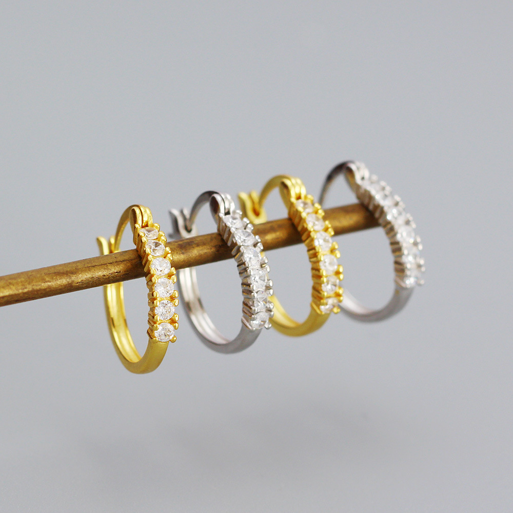 Fashion Geometric Silver Earrings Inlay Rhinestones 925 Silver Earrings