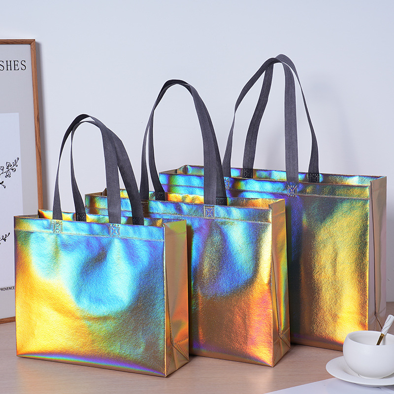 Bolsas de mano recubiertas con láser bolsas publicitarias bolsas de compras del centro comercial se pueden imprimir LOGO bolsas no tejidas gruesas rosadas image 5
