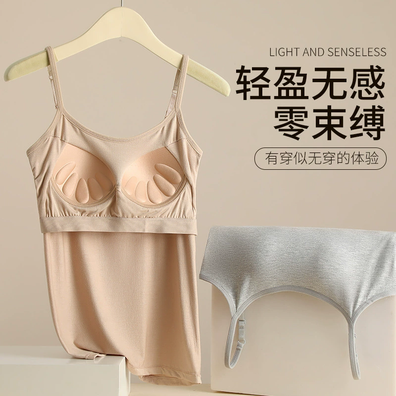  Cotton summer elastic tank top, comfortable universal top with cups, underwear, round collar