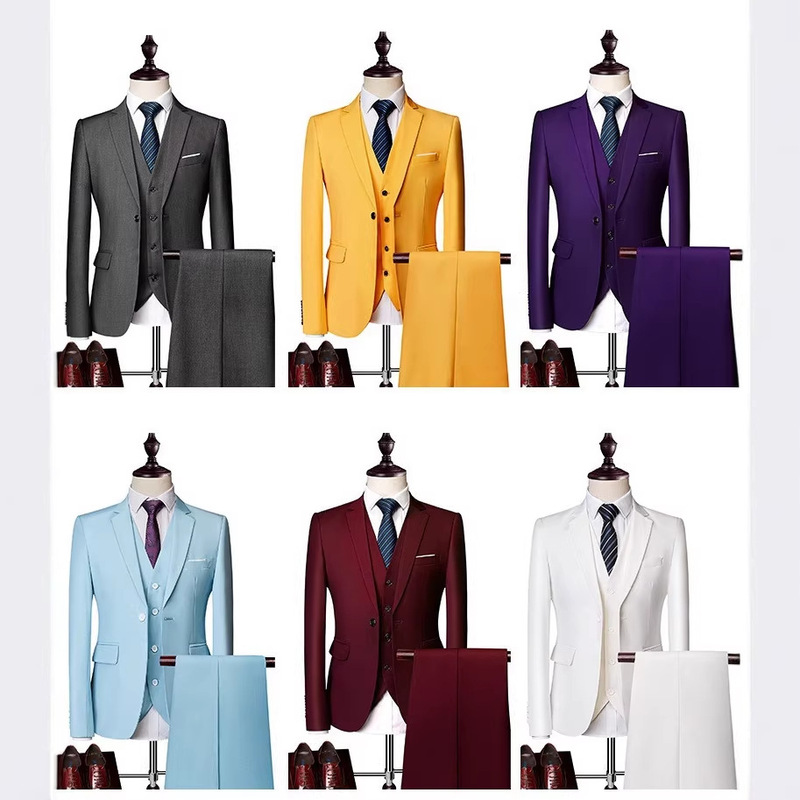 2026 Light Blue Business Casual Suit Men's Suit Three-Piece Suit for Work and Wedding Slim Fit Formal Wear