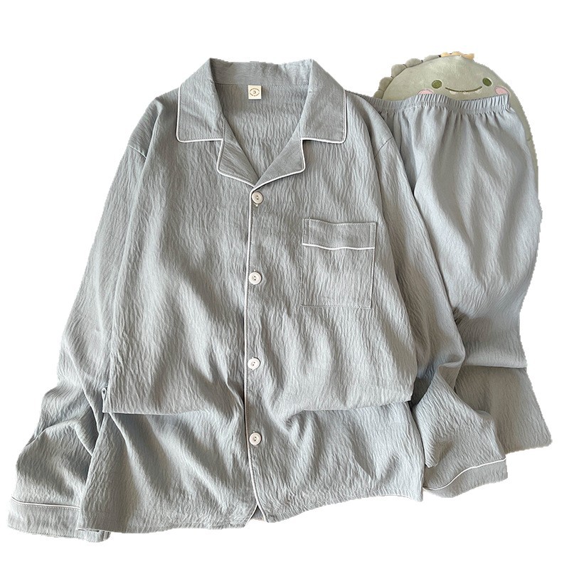 Primavera y otoño delgada pijamas de algodón nublado hombre ocio simple color sólido vestido en vivo conjunto de ropa de casa comercio exterior al por mayor