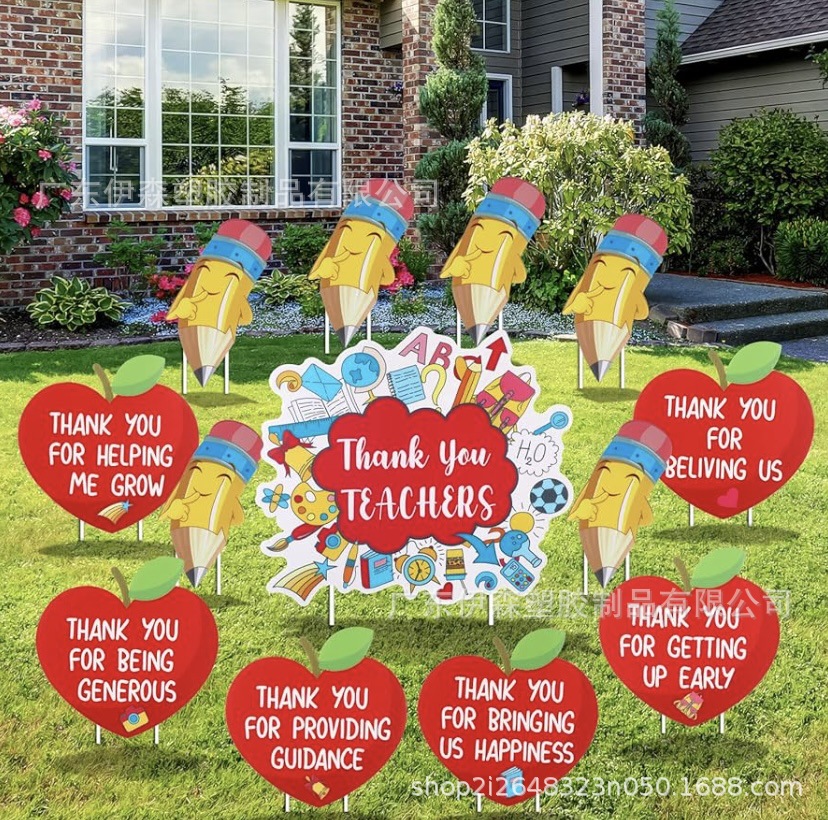 铅笔水果花园标志 教师和员工感谢庭院带 用于户外草坪花园装饰