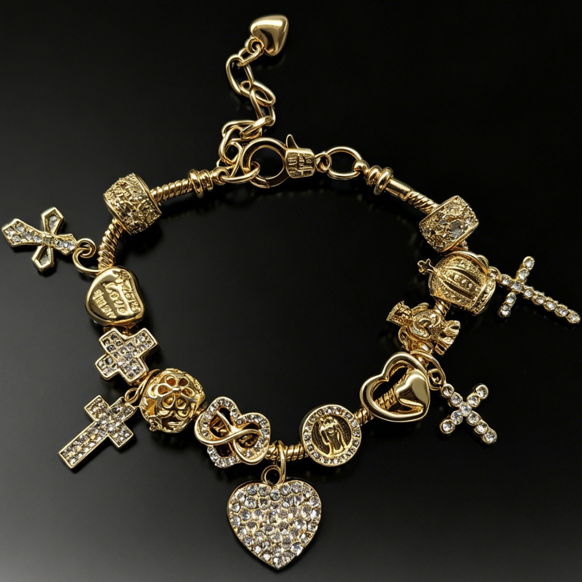 Panjia brazalete DIY cross-border explosión brazalete diamante amor cruz ángel corona colgante joyería de moda