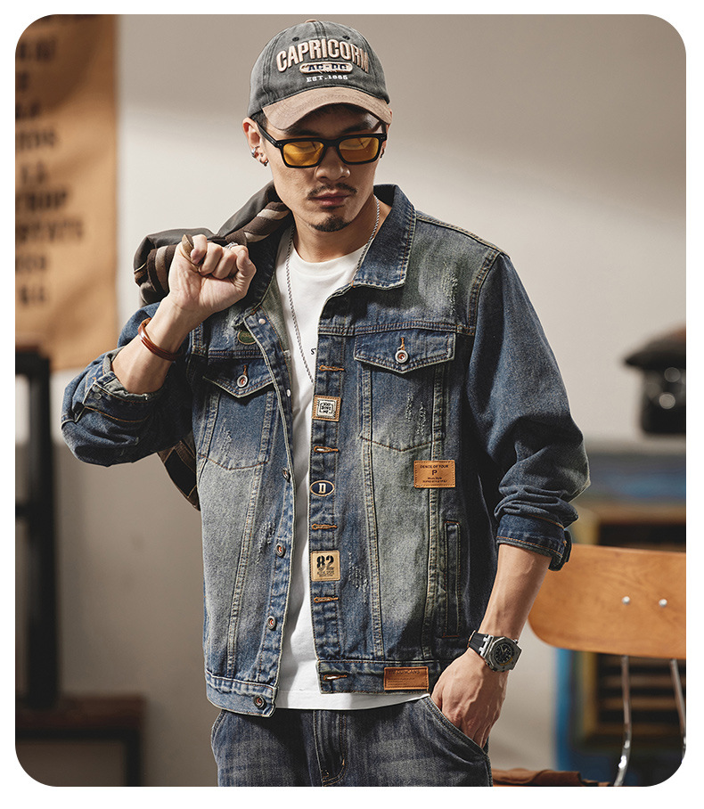 Herr retro denimjacka för höst vinter slim fit tvättad_voghion.com