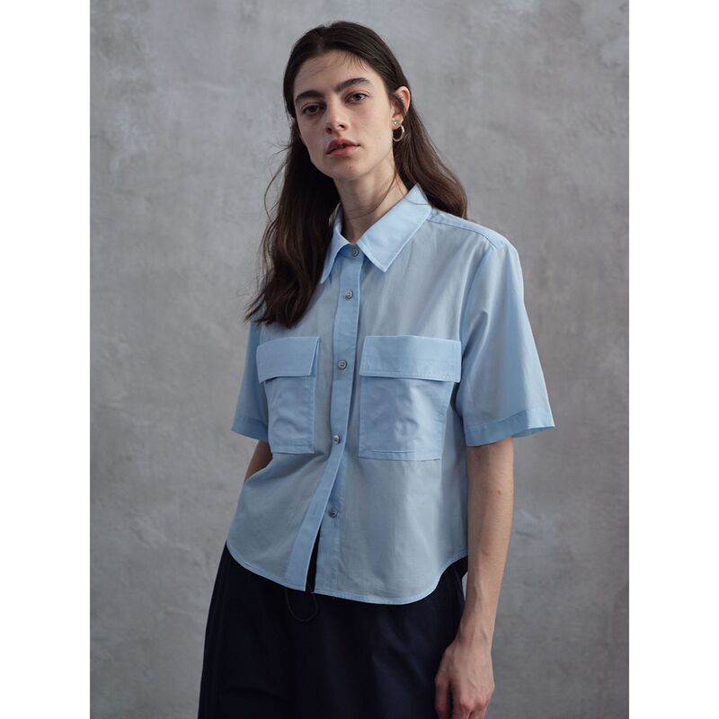 Colne Summer New Style Shell Button Rayon Cotton Soft Pearlescent Double Pocket Work Shirt for Women C6144