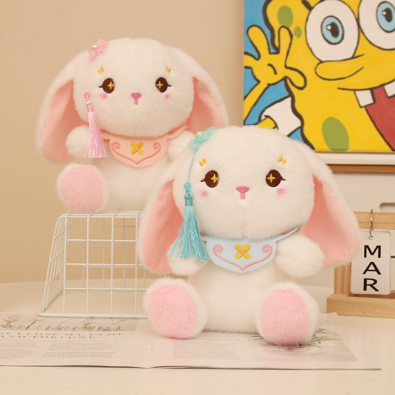 Linda niña corazón estilo antiguo conejo muñeco de peluche llavero colgante muñeca novia mochila escolar bolso oreja grande colgante de conejo