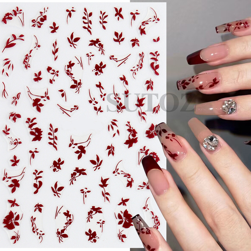 Pailixi hot nail stickers Autumn New Chinese style hand-painted fresh leaf nail back stickers