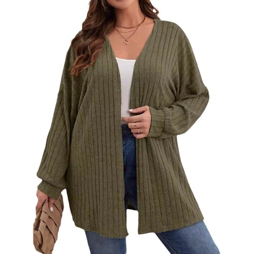 Women's Knit Open Cardigan Top, Plain Color, Loose Fit, Long Sleeve for Autumn/Winter in Europe and America
