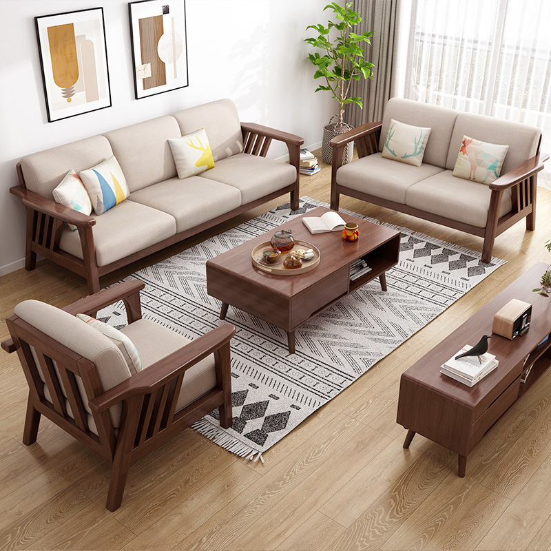 All Solid Wood Sofa, Seasonal Use, Wooden Living Room, Nordic Style, Small Household, Modern Minimalist, Light Luxury, Empress Combination Set