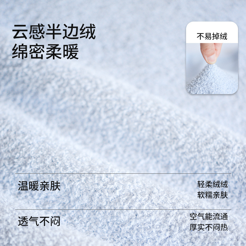 秋冬季套头半边绒印花小熊睡衣女加厚冬季半边绒情侣家居服套装|undefined
