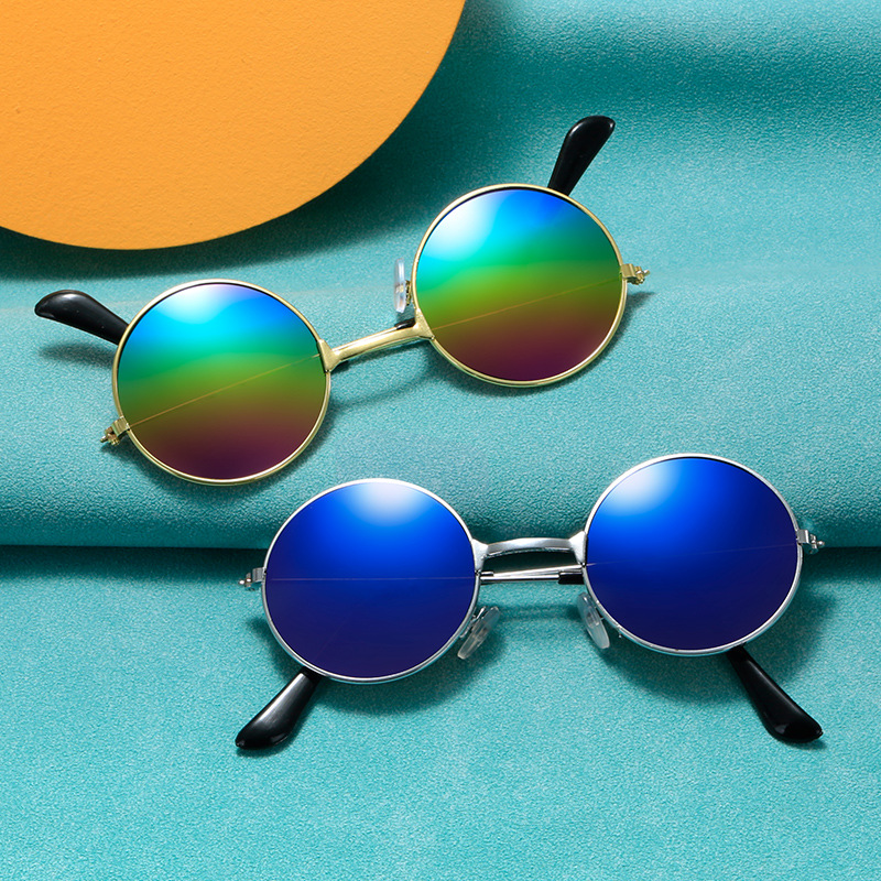 Children's sunglasses, boys' trendy retro round-frame glasses, girls' baby sunglasses, photo catwalks, metal frame prince's glasses