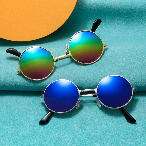 Children's sunglasses, boys' trendy retro round-frame glasses, girls' baby sunglasses, photo catwalks, metal frame prince's glasses