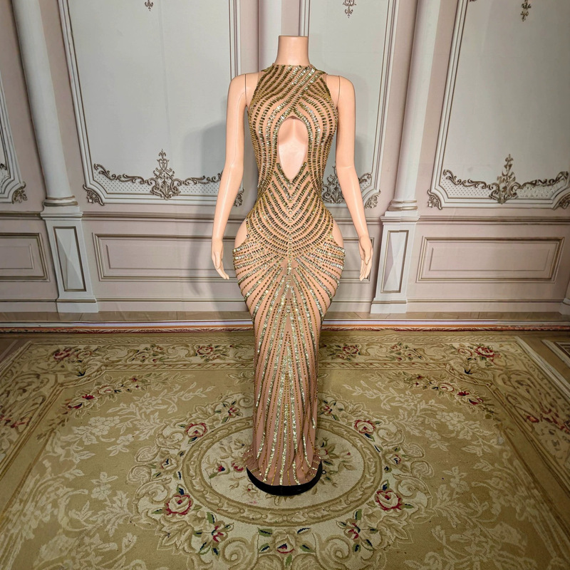 Shiny Rhinestone Slim-Fitting Sexy Cut-Out Dress Annual Party Ball Gown Performance Outfit Birthday Party Banquet Evening Dress Shiny Rhinestone Slim-Fitting Sexy Cut-Out Dress Annual Party Ball Gown Performance Outfit Birthday Party Banquet Evening Dress