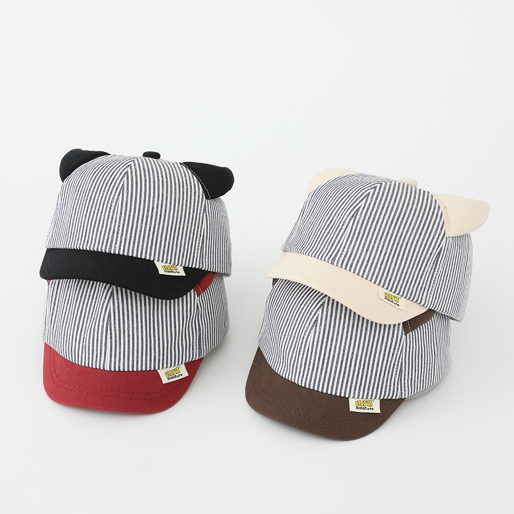 Chapéu de Sol Infantil Casual com Proteção Solar UPF 50+ para Primavera e Outono, Chapéu Infantil Listrado com Aba Macia e Estampa de Diabinho, Estilo Personalizado, Tamanhos de 6 a 24 Meses, Ideal para o Verão_voghion.com