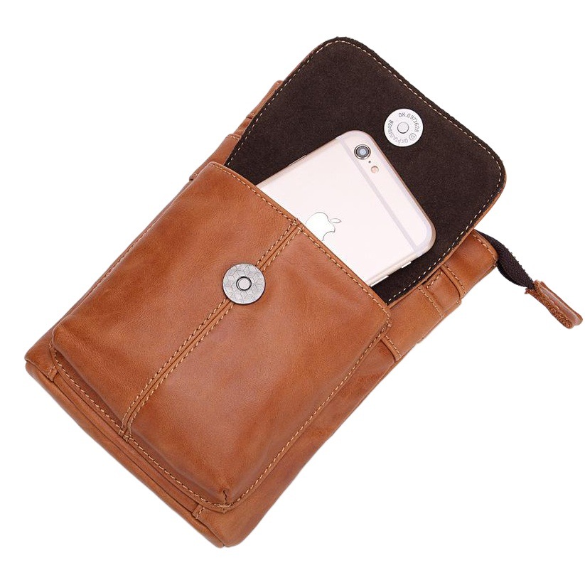 Factory Direct Sales New Outdoor Casual Korean Style Men's Genuine Leather Waist Bag First Layer Cowhide Multi-Functional Zipper Crossbody Bag