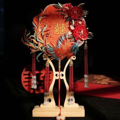 婚扇婚礼结婚非材料新娘出嫁刺绣遗缠喜扇扇子秀禾花中式高级团扇