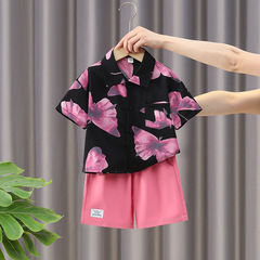 男童夏裝套裝兒童套裝2024新款帥氣男童裝洋氣痞帥度假風短袖套裝